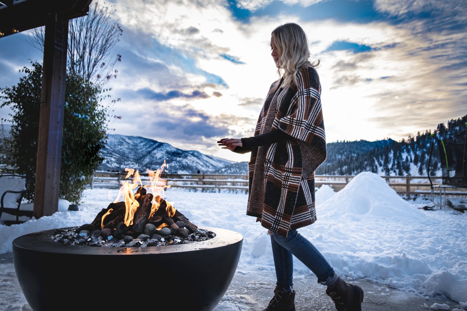 Fire pit and outdoor living area for winter enjoyment